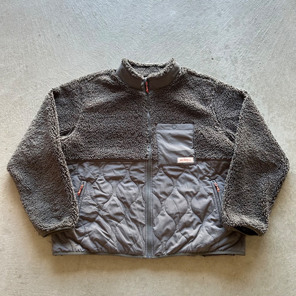 Merrell Sherpa Jacket Size XXL Charcoal Gray Fleece Quilted Full Zip Coat